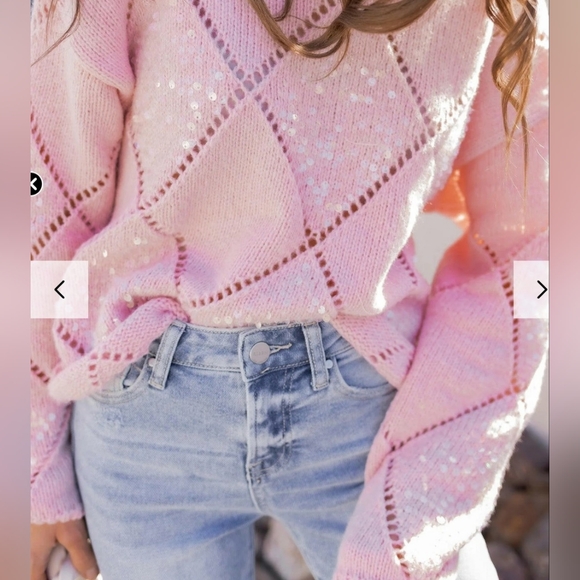 NWOT Sequins and Diamond Pattern Knit Sweater - Picture 2 of 3